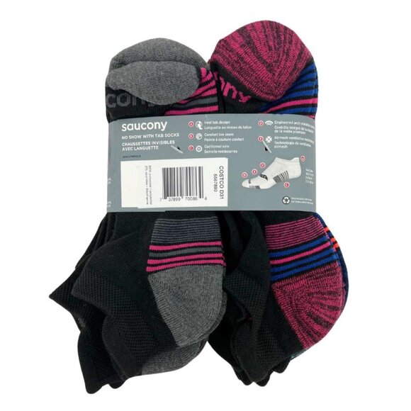 Saucony Women's Black Multicolour No Show Tab Socks: 10 Pairs / Size 6-10 - Picture 2 of 3